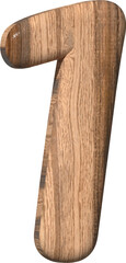 Wooden number 1 on a white background. 3d rendered digit one with brown wood texture. 3d illustration. 3d rendering