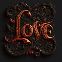 Love Lettering in Medieval Romantic Style. Beautiful Calligraphy Sign. Valentine's Day Card, Decor Design. Generative AI.