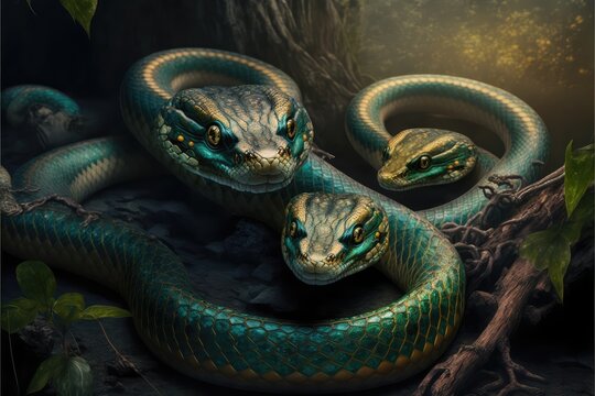 Prehistoric jurassic snakes This image was created with generative AI