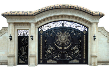 Large wrought iron gates and doors.