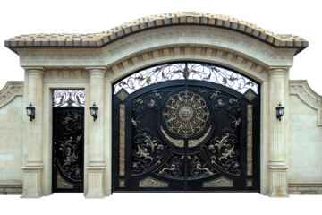Large wrought iron gates and doors.