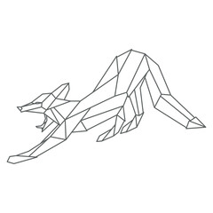 Fox stretches and yawns. Geometric linear wild animal. Abstract minimalistic illustration. Stylish modern clipart for design of branded products. Isolated element for sticker, clothes print.