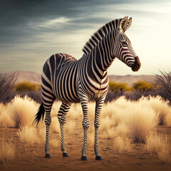 zebra in the savannah - obrazy, fototapety, plakaty