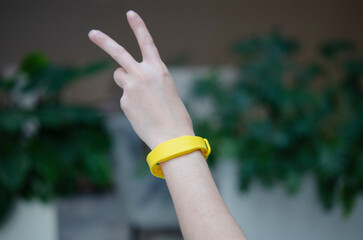Yellow access bracelet with a chip. Contactless silicone key pass. Waterproof key bracelet for...