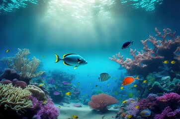 Naklejka na ściany i meble Underwater tropical Indian Ocean marine life with exotic fish generative AI