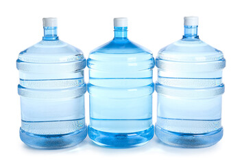 Bottles of clean water on white background