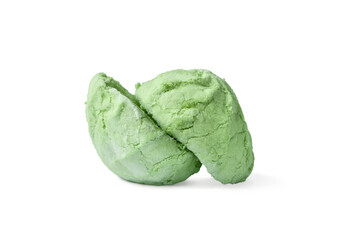 Marshmallow on a white background. Green marshmallow split in half. Sweet dessert