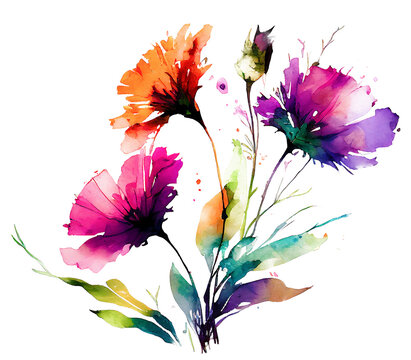 Flowers in watercolor. multicolored Generative AI