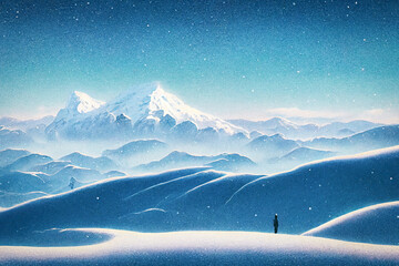 A Snow-Covered Mountain Range in Winter Time. Generative AI Illustration
