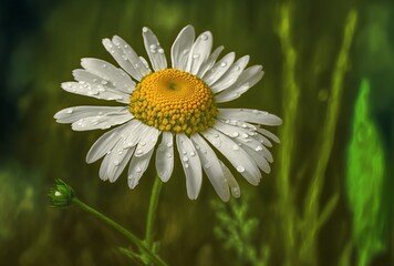 Fototapeta premium illustration of blooming chamomile, image by AI