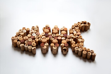 Wine corks fish composition isolated on white background