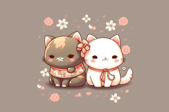 Pair Of White Cats Dressed As Anime Characters On A Background, Cute Cat  Picture Anime Background Image And Wallpaper for Free Download