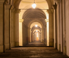 gallery of architectural arches of the City of VICENZA in Italy that seem to never end