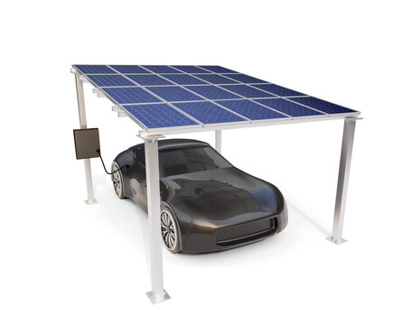 Solar plates parking for electric car in 3d  render realistic
