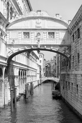 Famous Bridge of Sighs in Venice in Northern Italy with no boats in the canal
