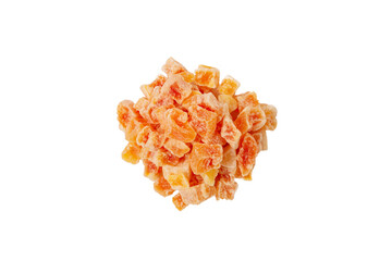 diced candied papaya heap isolated on white background. nutrition. food ingredient.