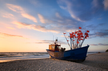 Fishing boat on the Baltic Sea. Poland.