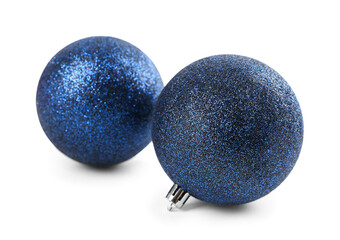Blue Christmas balls isolated on white background