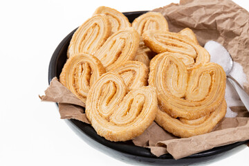 Bakery And Pastry - Tasty Puff Pastry Hearts Covered With Sugar; Photo White Background