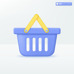 Shopping basket icon symbols. support, Grocery shop, market, sale event, online Shopping concept. 3D vector isolated illustration design. Cartoon pastel Minimal style. Used for design ux, ui, print ad