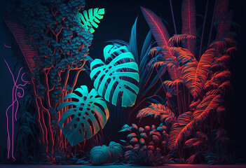 Fototapeta na wymiar Ai-Generated Neon Jungle: A Futuristic, High-Resolution 8K Visual Animation