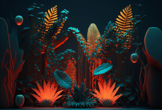 Ai-Generated Abstract Neon Jungle: An 8K Render of a Futuristic, Colorful, and Surrealistic Scene