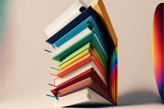  a stack of books with a red apple in the background and a white background with a red apple in the foreground and a stack of books in the foreground with a rainbow of books. Generative AI