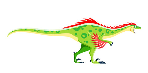 Cartoon Raptor dinosaur character. Prehistoric reptile, paleontology lizard or cute dinosaur with feathers. Mesozoic era monster, ancient wildlife isolated creature or extinct animal vector personage