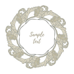 Floral Frame isolated on white background. Silhouette circle of leaves. Floral frame. Cute retro flowers, the wreath perfect for wedding invitations and birthday cards