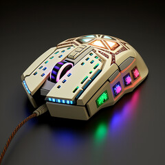 Gaming Mouse Made of Ivory with Lots of Colored LED Lights and Controls (Generative AI) 