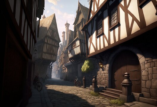 Background ranger in parallax on a medieval street Generative AI