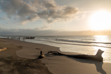 Landscape on the coast of Barranquilla near the mouth of the Magdalena river at sunset. Colombia.