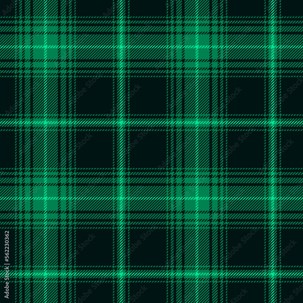 Wall mural classic tartan, plaid pattern with luminous cool green over dark field