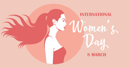 International Women's Day March 8 concept can be used for a template, web, poster, banner, flyer. Illustration of a female head with long hair
