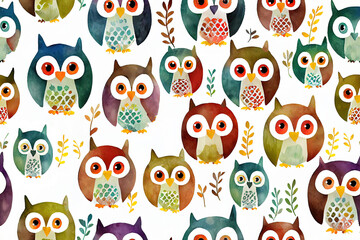 seamless pattern with woodland creatures. The animals of the forest, owl. Generative AI