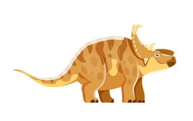 Cartoon Pachyrhinosaurus dinosaur character. Cretaceous period animal or dinosaur, prehistoric creature. Extinct reptile, isolated herbivore beast vector childish personage with horns