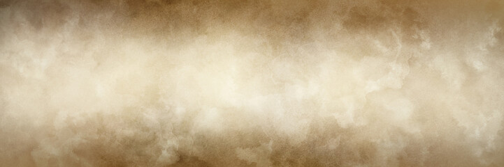 Old brown paper parchment background design with distressed vintage stains and ink spatter and white faded shabby center, elegant antique beige color