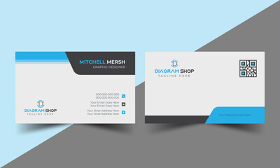 Modern blue business card design template. Creative and clean minimalist style. Visiting card for business and personal use. Vector illustration .