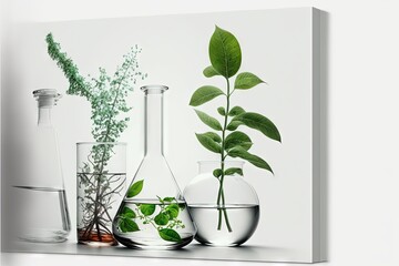  a group of vases with plants in them on a shelf with a white background canvas print wall art print on wall decor or canvas, ready to hang on wall, ready to hang. Generative AI 