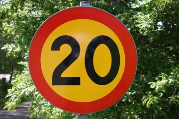 speed limit 20 road sign, Sweden