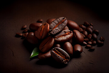 Fototapeta premium Eine Reihe von frisch gerösteten Kaffeebohnen auf weißem Hintergrund - Generative Ai
