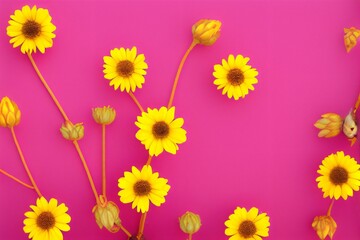 yellow flowers in pink background. generative ai