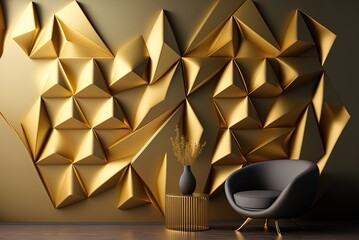 Modern geometric pattern in gold on the wall paper. Excellent in every way. Generative AI