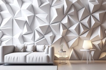 White, contemporary, angular wall covering. Light . Generative AI
