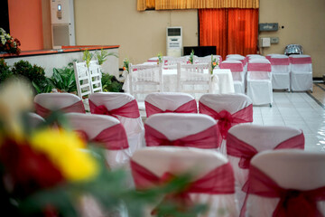 Chairs and Decoration Arrangement for a Traditional Wedding Ceremony in Indonesia
