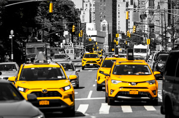 Nowojorskie żółte taksówki. - obrazy, fototapety, plakaty