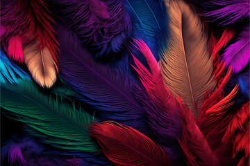 colorful feathers background. Generative AI