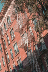 Fototapeta Schody przeciwpożarowe, kamienica, Nowy Jork, Manhattan, Greenwich Village obraz