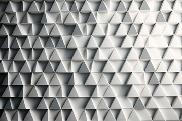 Triangular mosaic tiles in a futuristic wall design. The bricks are semiglossy and white; they form a block backdrop. Generative AI