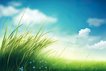 Springtime grass and sky backdrop Generative AI